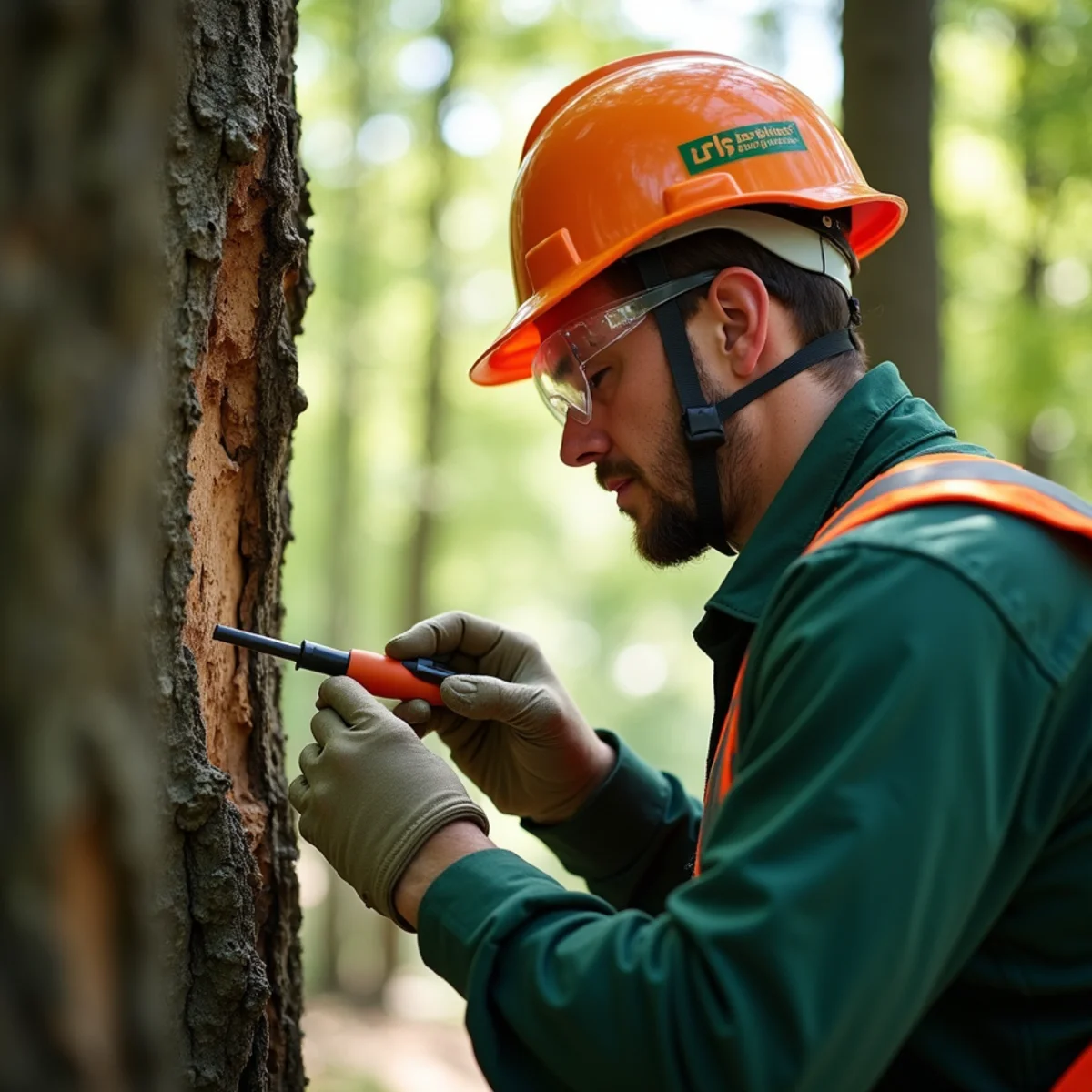 Arborist inspecting critical tree indicators for Hickory's Older Neighborhoods: Big Trees on Small Lots