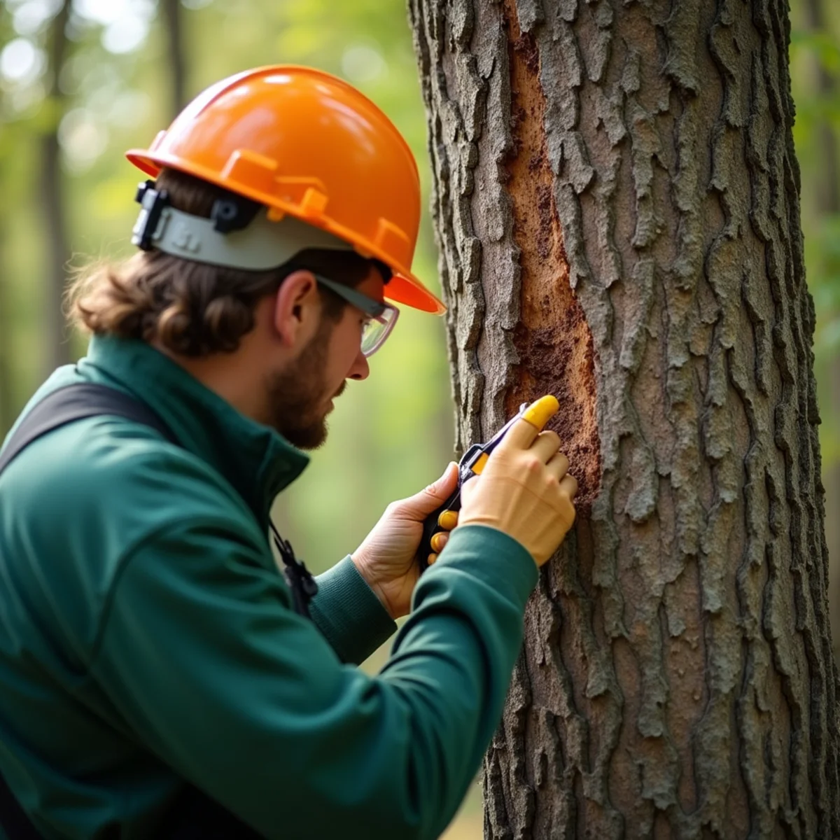 Arborist inspecting critical tree indicators for What to Do When a Tree Falls on Your House in Burke County