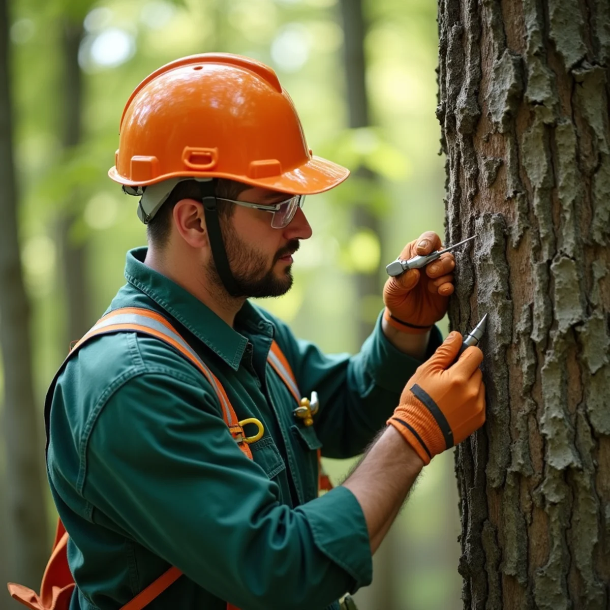 Arborist inspecting critical tree indicators for Tree on a Power Line in Morganton: Who to Call First