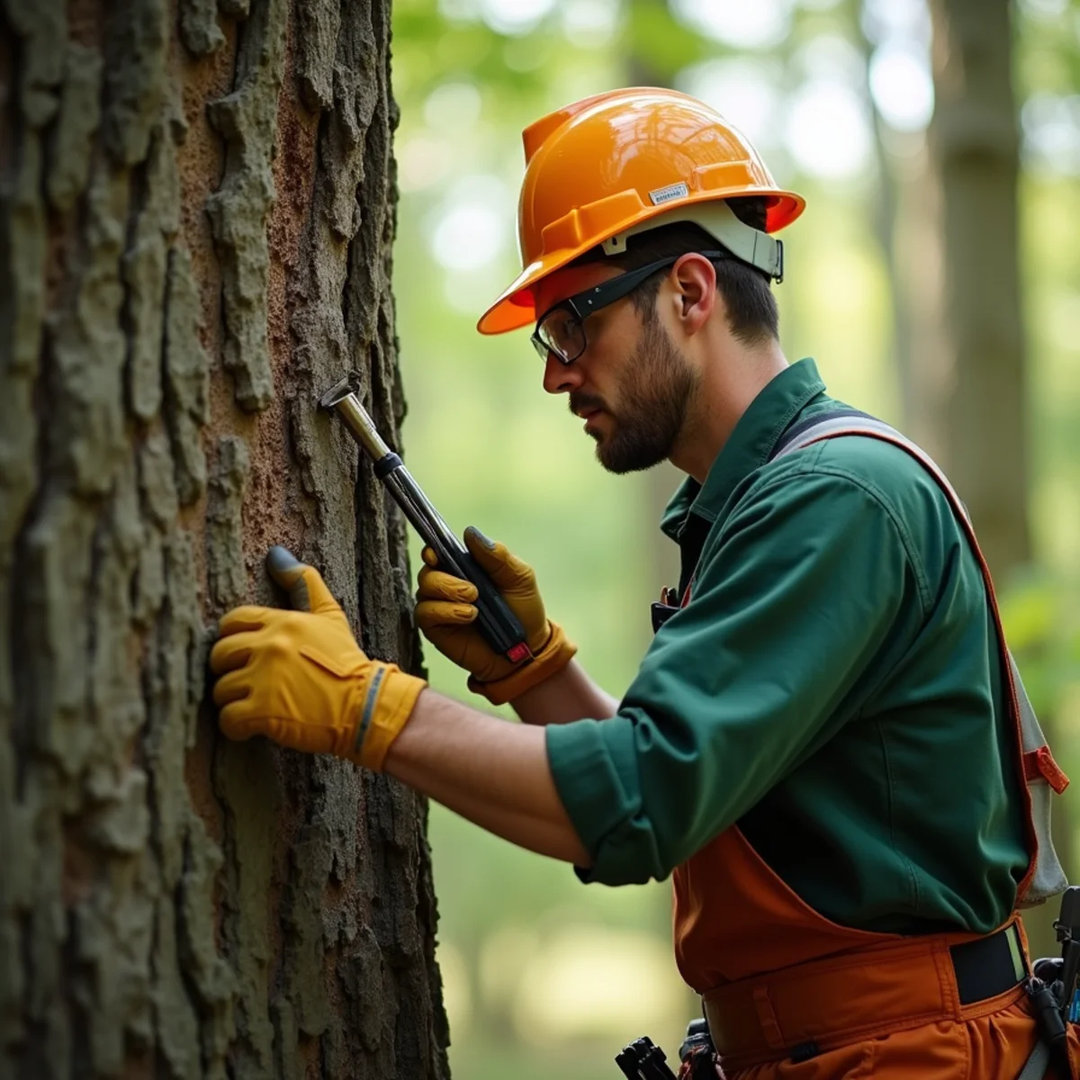 Arborist inspecting critical tree indicators for Tree Removal vs. Tree Trimming: Which Do You Need?