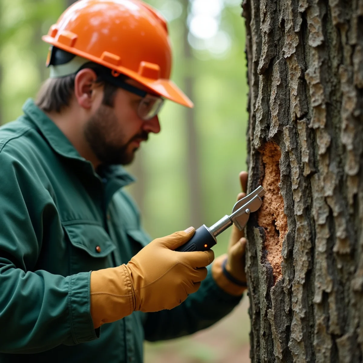 Arborist inspecting critical tree indicators for Watering Trees Through NC Droughts