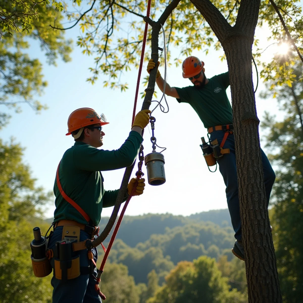 Precision technical rope rigging and lowering for Emergency Tree Service