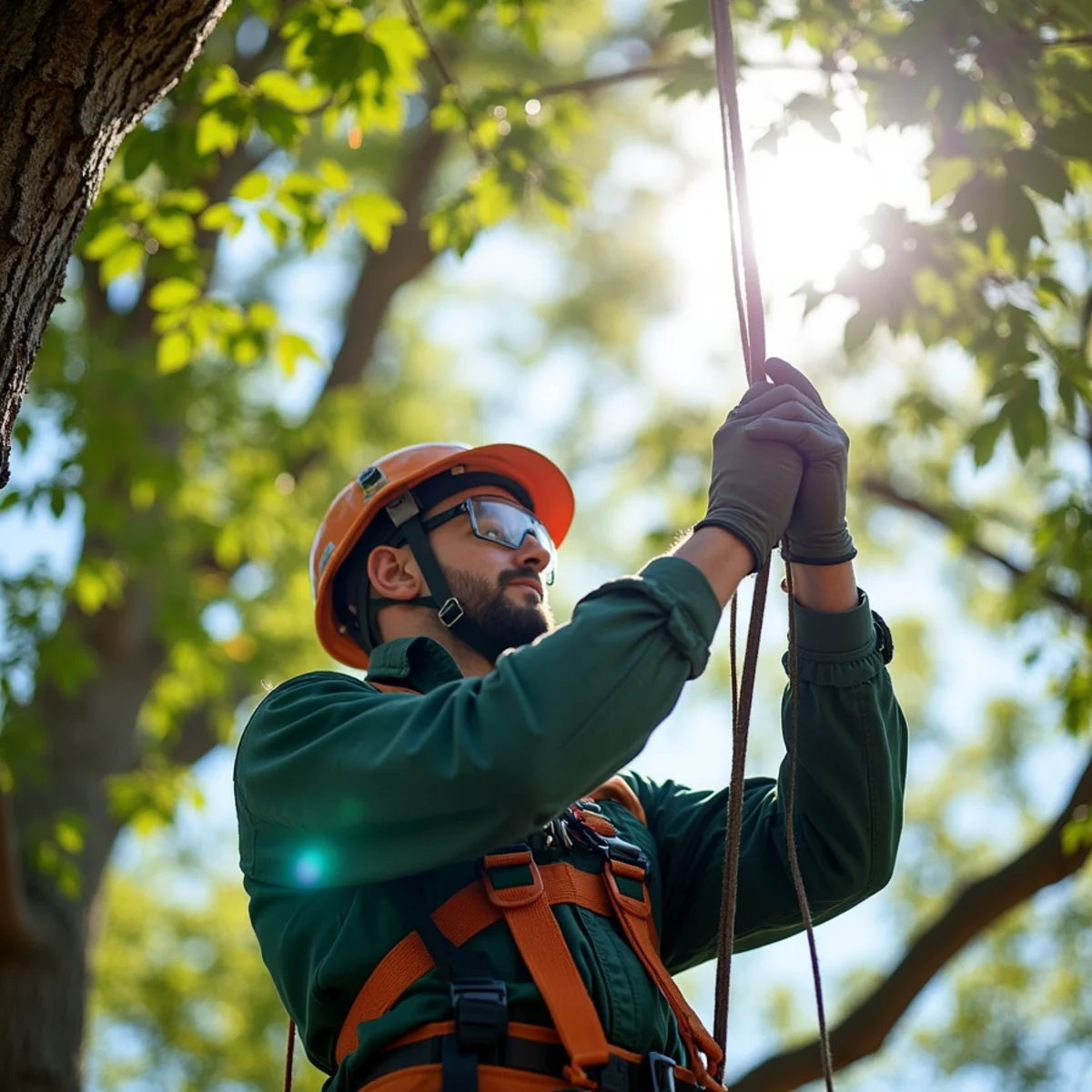 Climbing arborist performing precision rope rigging in Hickory, NC