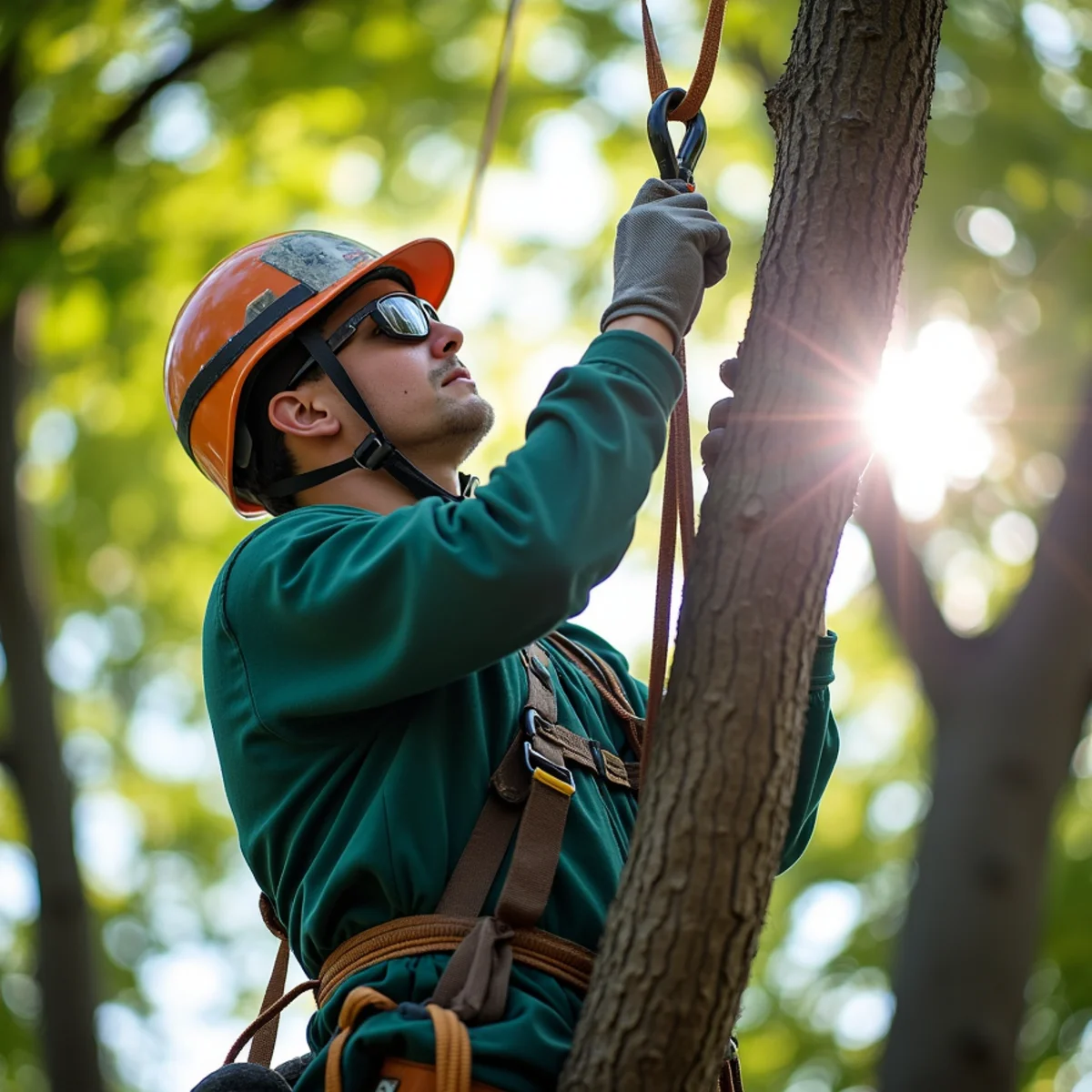 Climbing arborist performing precision rope rigging in Long View, NC