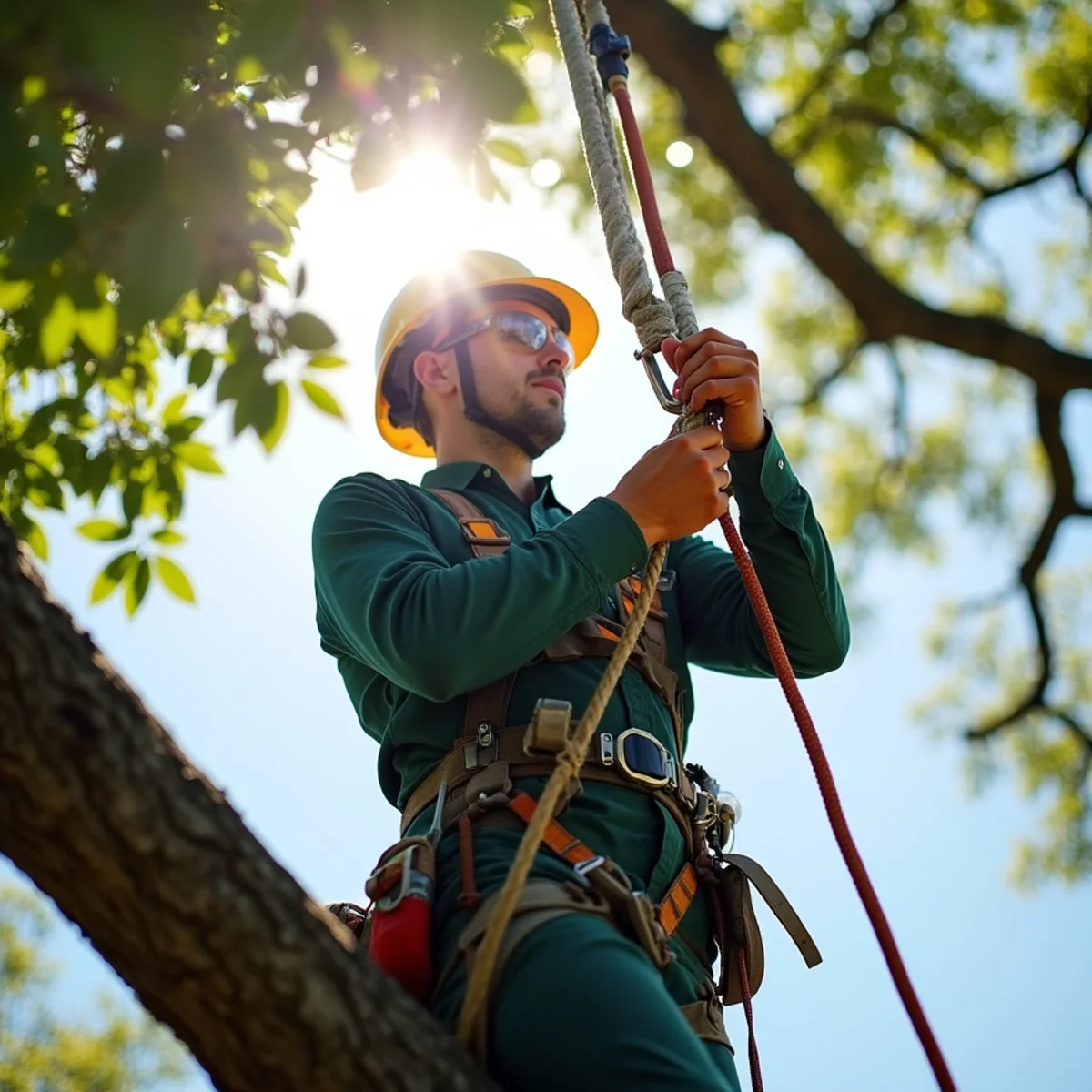Climbing arborist performing precision rope rigging in Marion, NC