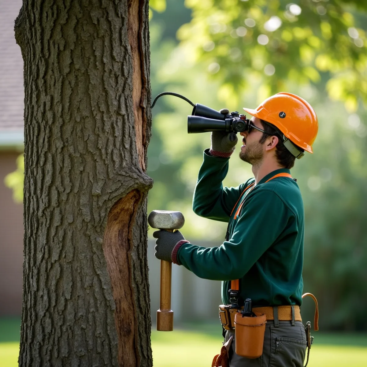 Arborist conducting structural diagnostic assessment for Hemlock Woolly Adelgid Treatment in Morganton
