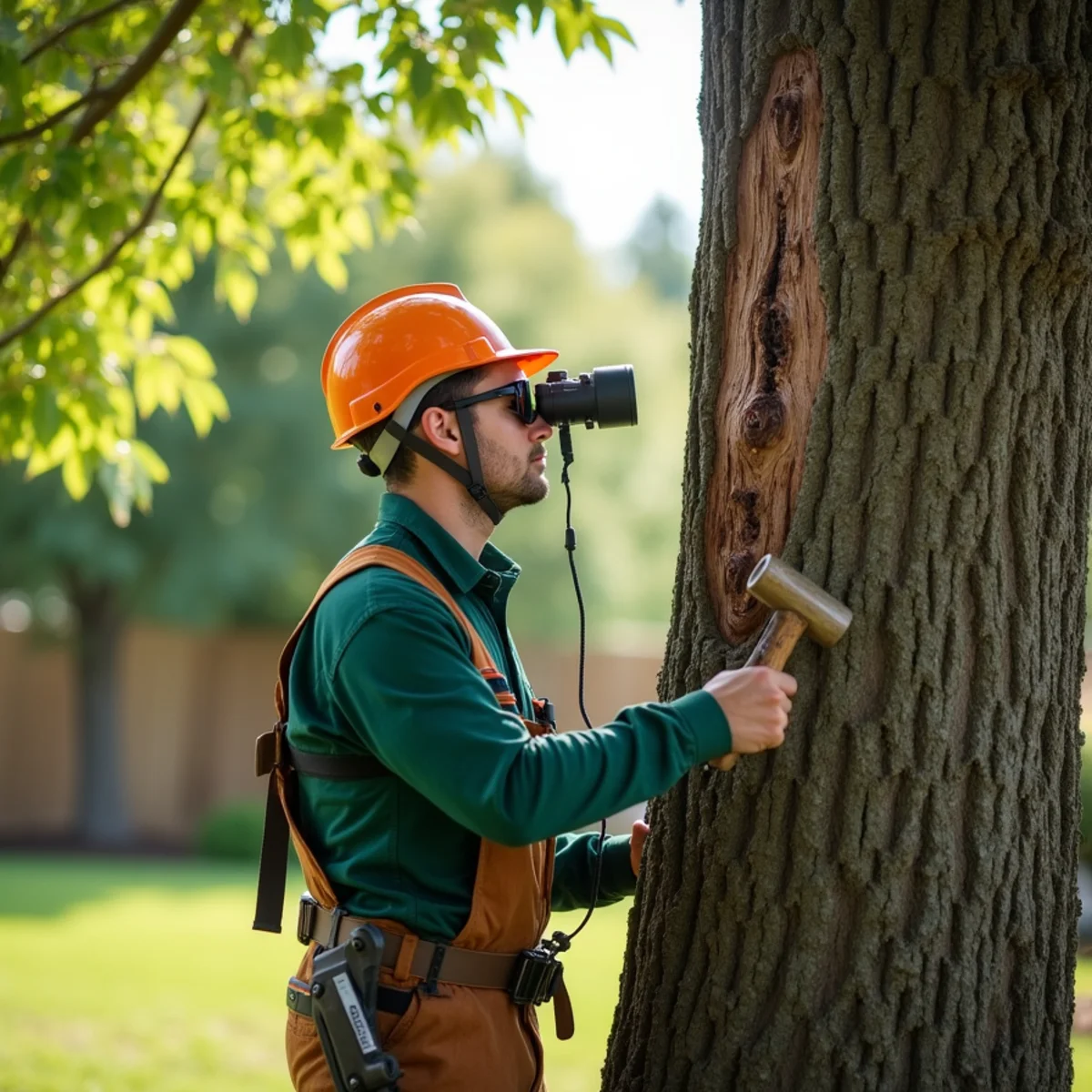 Arborist conducting structural diagnostic assessment for Tree Risk Assessment in Morganton