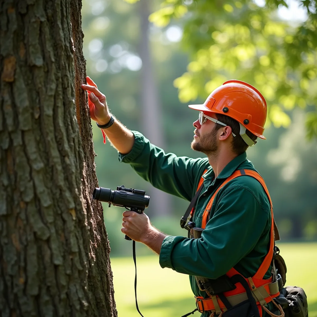 Arborist conducting structural diagnostic assessment for Tree Health Care in Morganton