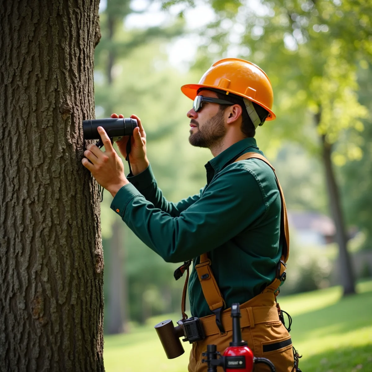 Arborist conducting structural diagnostic assessment for Hazardous Tree Removal in Morganton