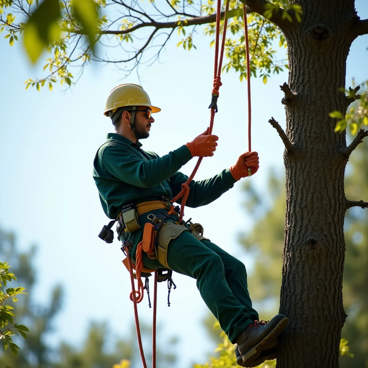 Precision technical rope rigging and lowering for Large Tree Removal